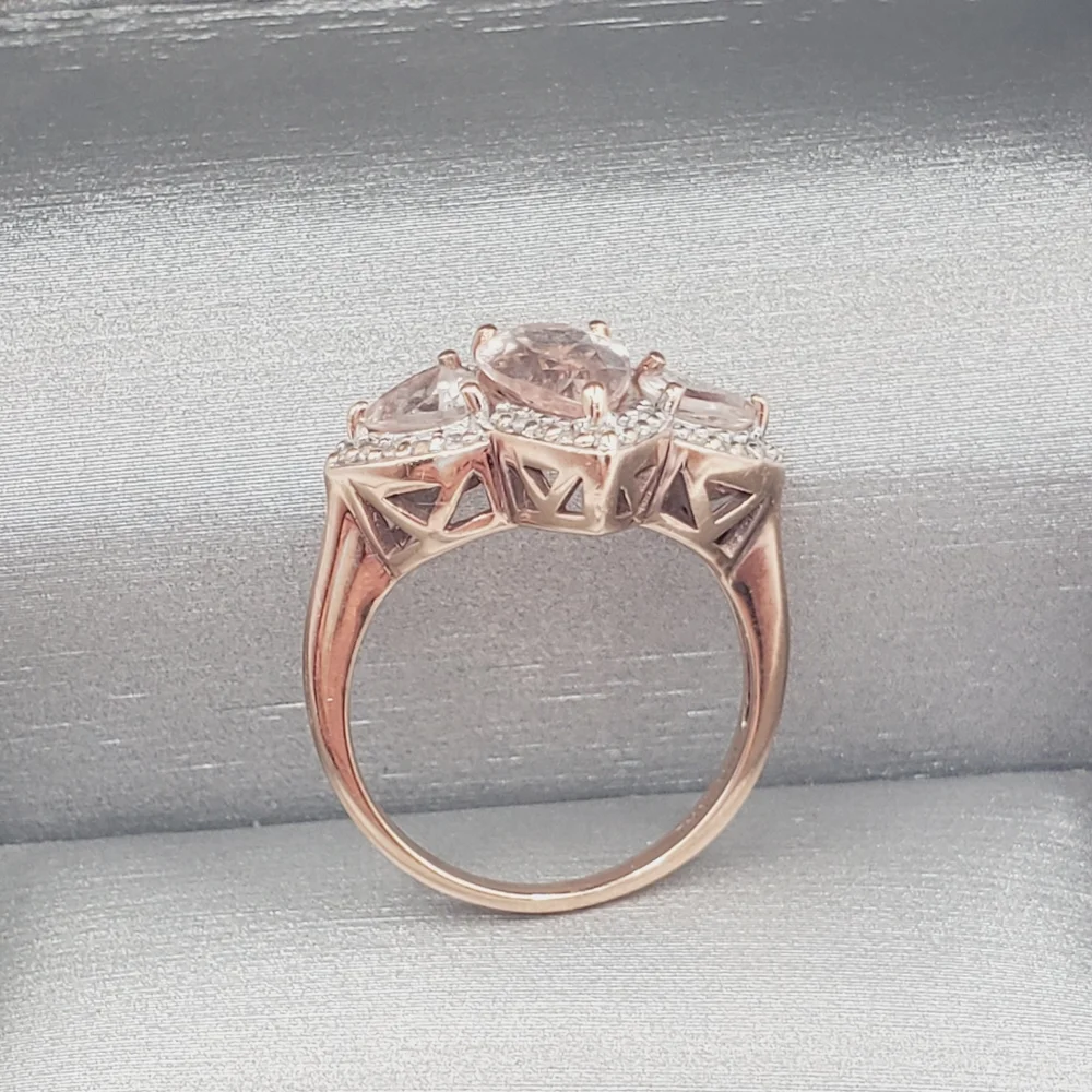 10k Solid Rose Gold Pear Morganite Halo Ring